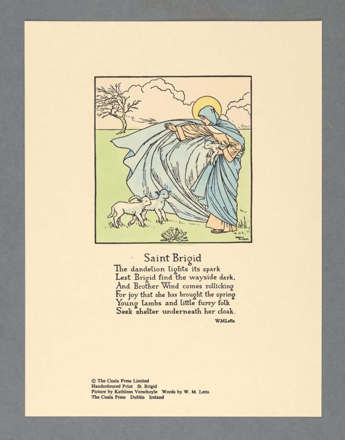 A colourful illustration of Saint Brigid wearing a cape